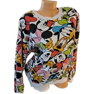 Disney Colorful Mickey Mouse All Over Print Pullover Sweatshirt Women’s Size L
